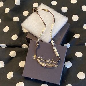 Alex and Ani Brown Cord Necklace with Pearl and Gold Accents